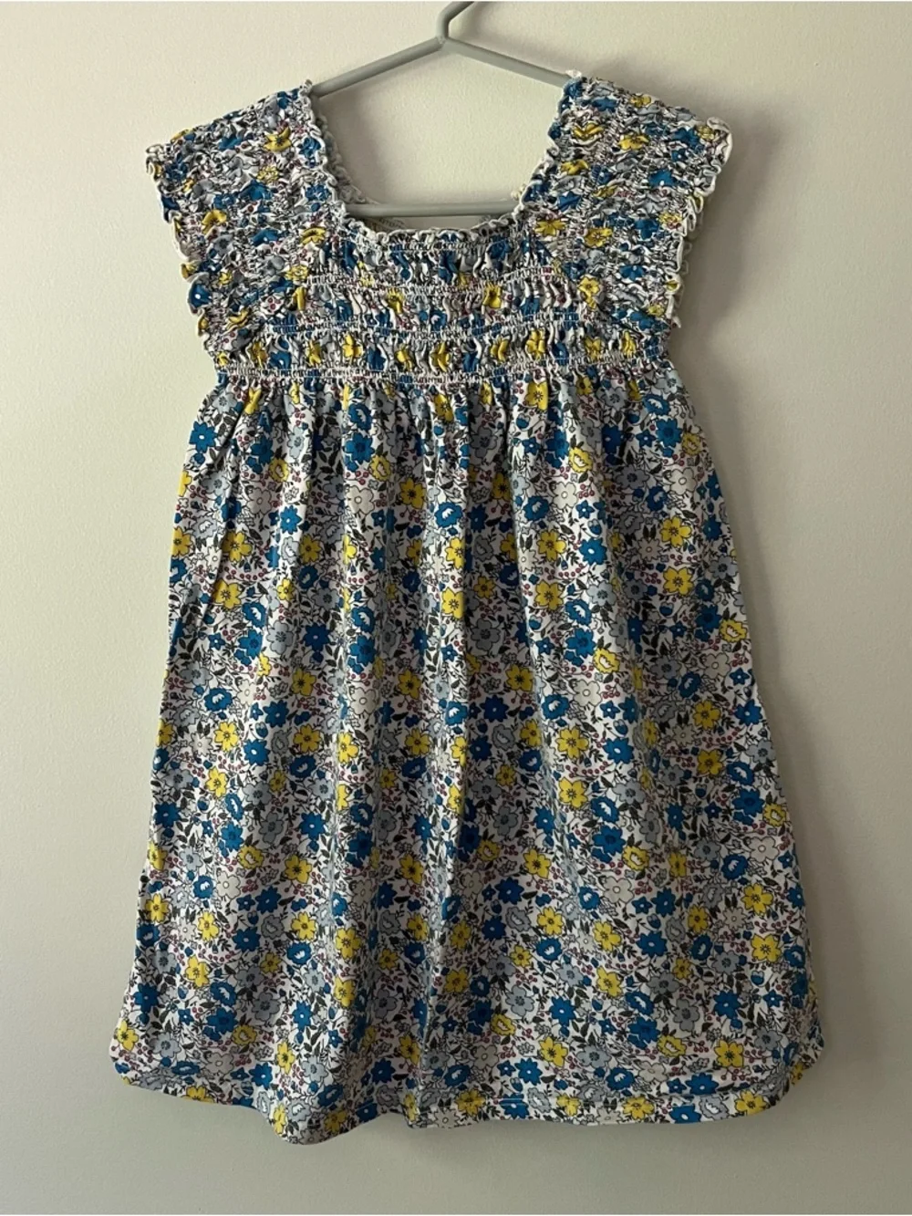 Girls Osh Kosh Summer Dress 7 Blue Yellow Floral Smocked
